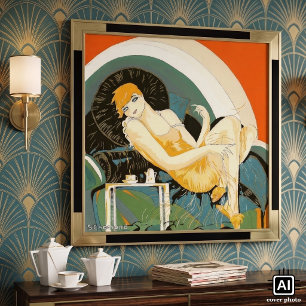 Vintage Art Deco Woman Reclining on Couch, Chompre Poster