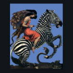 Vintage Art Deco Woman Riding On A Zebra Poster<br><div class="desc">This is a digitally enhanced print of a vintage Art Deco style painting of a woman riding on a zebra jumping over a snake. You can customise the background colour.</div>