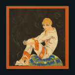 Vintage Art Deco Woman, Smoking by S. Chompre<br><div class="desc">Beautiful wooden canvas art with a vintage illustration art deco daily life image featuring an elegant lady sitting and relaxing while smoking a cigarette. She is lounging in her pyjamas and fuzzy slippers. Art Deco by S. Chompre.</div>