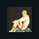 Vintage Art Deco Woman, Smoking by S. Chompre Canvas Print<br><div class="desc">Vintage illustration art deco daily life image featuring an elegant lady sitting and relaxing while smoking a cigarette. She is lounging in her pyjamas and fuzzy slippers. Art Deco by S. Chompre.</div>