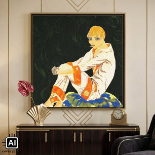 Vintage Art Deco Woman, Smoking by S. Chompre Canvas Print