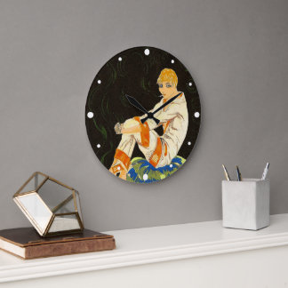 Vintage Art Deco Woman, Smoking by S. Chompre Large Clock