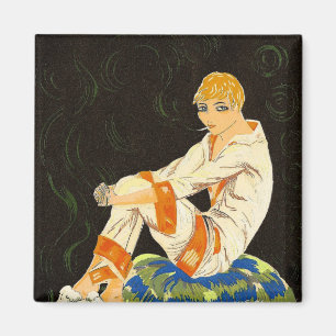 Vintage Art Deco Woman, Smoking by S. Chompre Magnet