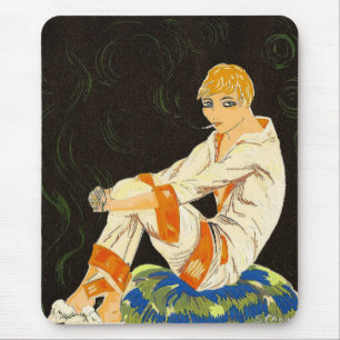 Vintage Art Deco Woman, Smoking by S. Chompre Mouse Mat