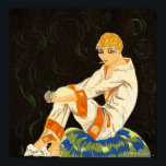 Vintage Art Deco Woman, Smoking by S. Chompre Poster<br><div class="desc">Vintage illustration art deco daily life image featuring an elegant lady sitting and relaxing while smoking a cigarette. She is lounging in her pajamas and fuzzy slippers. Art Deco by S. Chompre.</div>