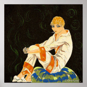 Vintage Art Deco Woman, Smoking by S. Chompre Poster