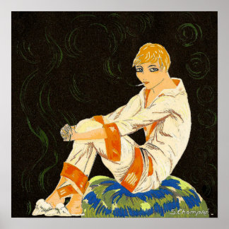 Vintage Art Deco Woman, Smoking by S. Chompre Poster