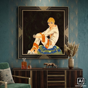 Vintage Art Deco Woman, Smoking by S. Chompre Poster