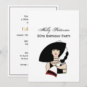 Vintage Art Deco Woman Wearing Hat Gloves Colour Invitation