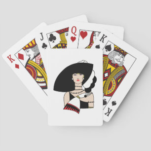 Vintage Art Deco Woman Wearing Hat Gloves Colour Playing Cards