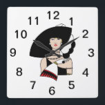 Vintage Art Deco Woman Wearing Hat Gloves Colour Square Wall Clock<br><div class="desc">Vintage Art Deco Fashionable Woman Wearing a Big Hat & Gloves Customisable invitations and accessories with a stylised vintage art deco image of a fashionable 1920s - 1930s woman wearing a big hat and gloves. You can easily customise these products by adding text fields, removing existing text fields, changing text...</div>