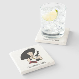 Vintage Art Deco Woman Wearing Hat Gloves Colour Stone Coaster