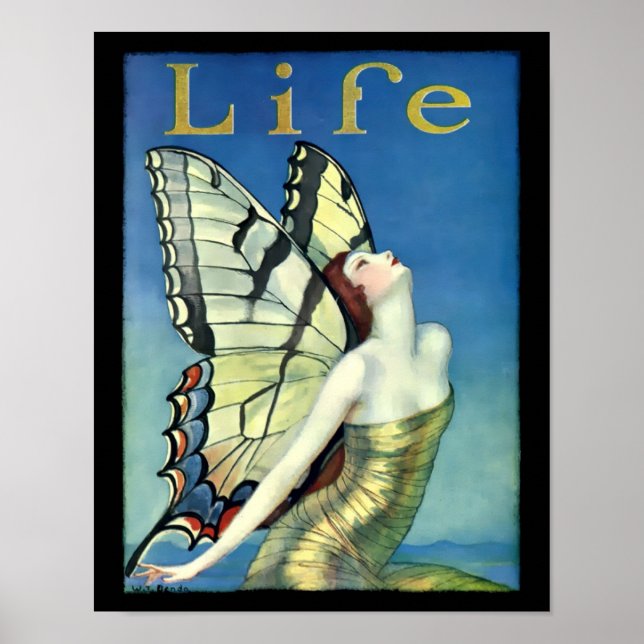 Vintage Art Deco Woman With Butterfly Wings Poster (Front)