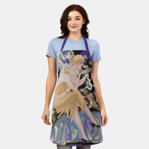 Vintage Art Deco Woman with Cat by S. Chompre Apron