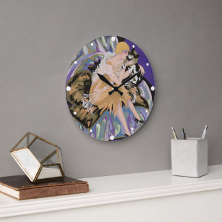 Vintage Art Deco Woman with Cat by S. Chompre Large Clock