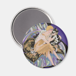 Vintage Art Deco Woman with Cat by S. Chompre Magnet