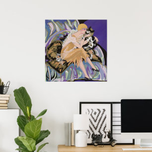 Vintage Art Deco Woman with Cat by S. Chompre Poster