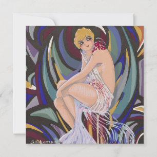 Vintage Art Deco Woman with Drapes by S. Chompre Invitation