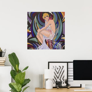 Vintage Art Deco Woman with Drapes by S. Chompre Poster
