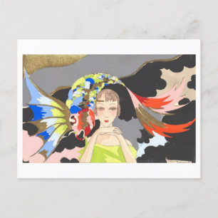 Vintage Art Deco Woman with Fish  Postcard