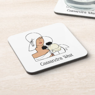 Vintage Art Deco Woman with Flowers Wearing Hat C Coaster