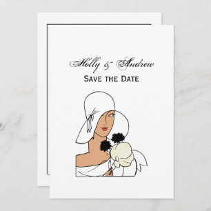 Vintage Art Deco Woman with Flowers Wearing Hat C Invitation