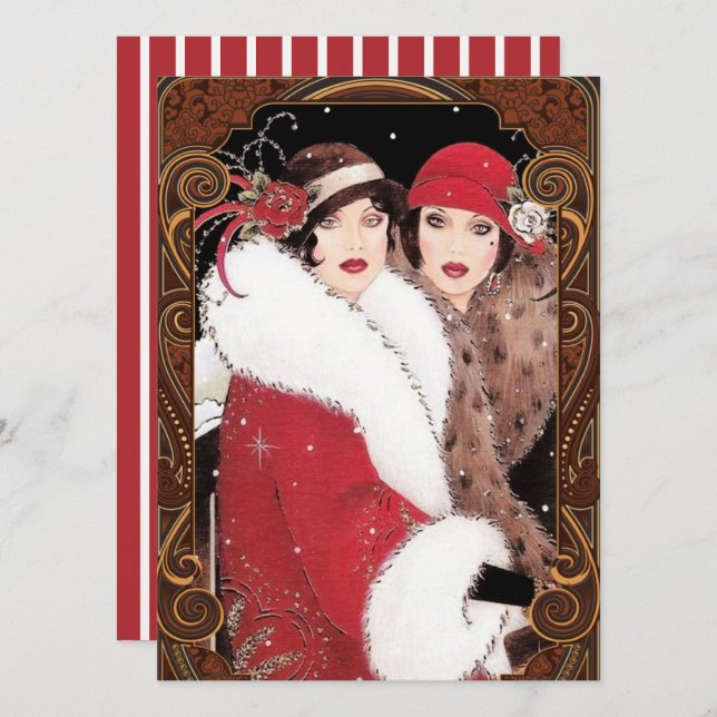 Vintage Art Deco Women Ladies Christmas Holiday Card (Front/Back)