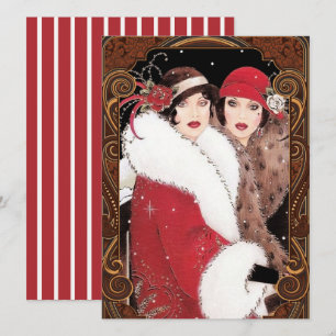 Vintage Art Deco Women Ladies Christmas Holiday Card