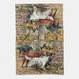 Vintage Art Dog Lovers Setters Tea Towel