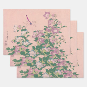 Vintage Art Dragonfly and Flowers Painting Wrapping Paper Sheet