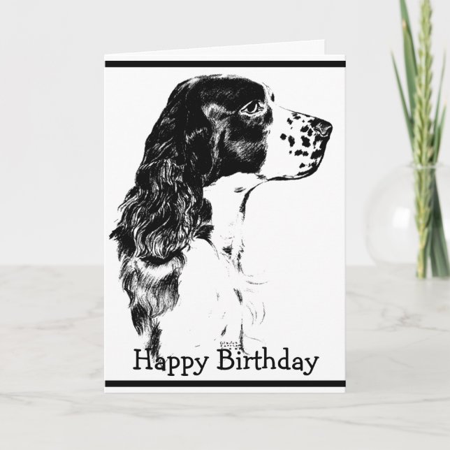 Vintage Art English Springer Spaniel Birthday Card (Front)
