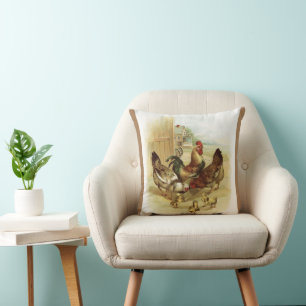 Vintage Art Farm Chickens Cushion