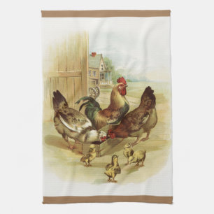 Vintage Art Farm Chickens Tea Towel