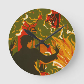 Vintage Art - Fire smoke Round Clock