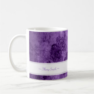 Vintage Art Floral Motive Custom Name Purple Coffee Mug