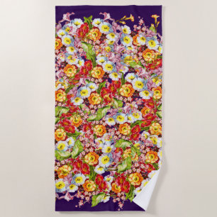 Vintage Art Floral Pattern Spring Flowers Primrose Beach Towel