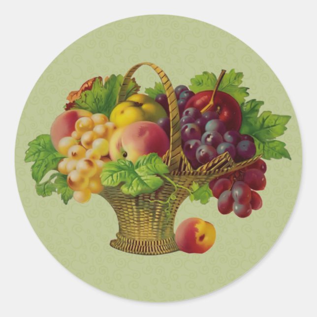 Vintage Art Fruit Basket  Classic Round Sticker (Front)