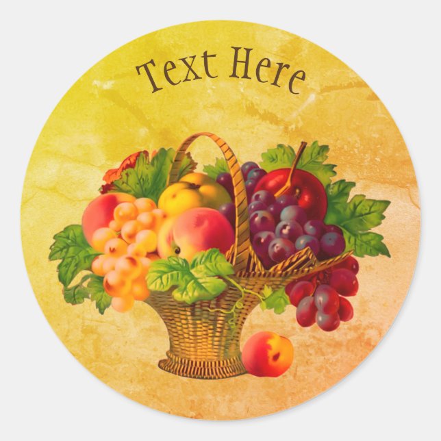 Vintage Art Fruit Basket Personalised Classic Round Sticker (Front)