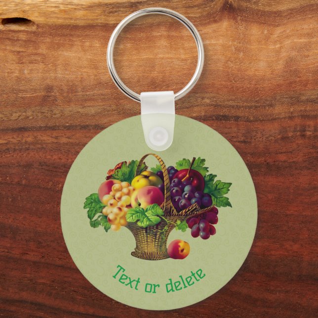 Vintage Art Fruit Basket Personalised Key Ring (Front)