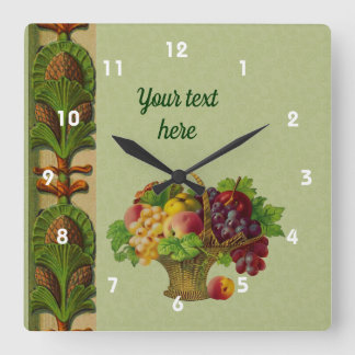 Vintage Art Fruit Basket Personalised Square Wall Clock