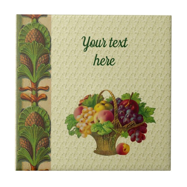 Vintage Art Fruit Basket Personalised Tile (Front)
