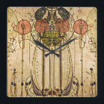 Vintage Art Gesso Wall Frieze Timepiece Square Wall Clock<br><div class="desc">This 1800's wall frieze by Scotsman Charles Mackintosh was created by applying gesso on stretched hessian giving it an appealing earthy appearance featuring ladies with flowing rounded shapes.</div>