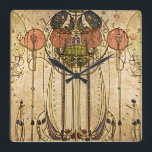 Vintage Art Gesso Wall Frieze Timepiece Square Wall Clock<br><div class="desc">This 1800's wall frieze by Scotsman Charles Mackintosh was created by applying gesso on stretched hessian giving it an appealing earthy appearance featuring ladies with flowing rounded shapes.</div>
