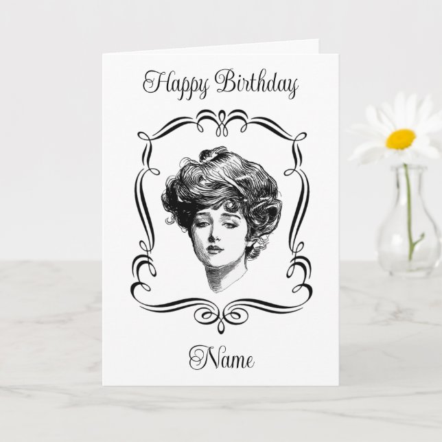Vintage Art Gibson Girl Personalised Birthday  Card (Small Plant)