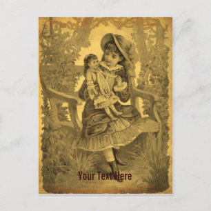 Vintage Art Girl With Doll Customisable Postcard