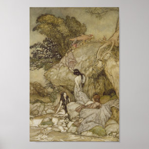 Vintage Art - Girls by a Stream, Poster