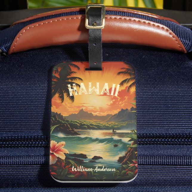 Vintage Art Hawaii Beach Hawaiian Girl Luggage Tag (Front Insitu 2)