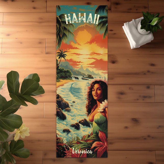 Vintage Art Hawaii Beach Hawaiian Girl  Yoga Mat (Vintage Art Hawaii Beach Hawaiian Girl Yoga Mat)