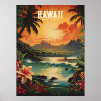 Vintage Art Hawaii Beach Hawaiian Travel Poster