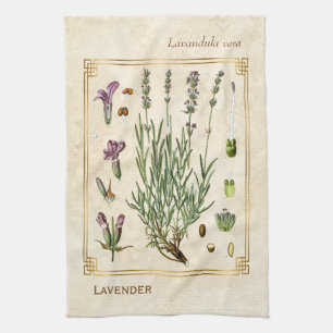 Vintage Art Herbal Lavender Flower Botanical Tea Towel
